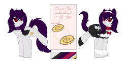 Size: 3830x1862 | Tagged: safe, artist:xcinnamon-twistx, oc, oc:cinnamon twist, cat pony, original species, pony, bell, bell collar, cat ears, cat tail, clothes, collar, cutie mark, looking at you, maid, maid headdress, reference sheet, solo