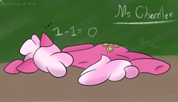 Size: 2952x1690 | Tagged: safe, artist:phillnana, derpibooru import, cheerilee, chalkboard, math, sleeping, zzz