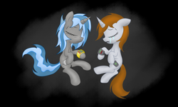 Size: 5000x3000 | Tagged: safe, artist:jetwave, derpibooru import, oc, oc only, oc:homage, oc:littlepip, pony, unicorn, fallout equestria, clothes, crying, fanfic, fanfic art, female, horn, mare, oc x oc, old, older, pipbuck, pipmage, sad, shipping