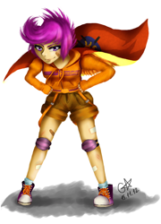 Size: 600x835 | Tagged: safe, artist:geiyin, derpibooru import, scootaloo, clothes, female, humanized, purple hair, solo