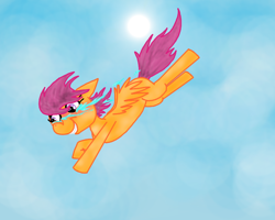 Size: 750x600 | Tagged: safe, artist:woop-de-de-doo, derpibooru import, scootaloo, pegasus, female, filly, orange coat, purple mane, solo