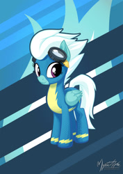 Size: 955x1351 | Tagged: safe, artist:mysticalpha, fleetfoot, pegasus, pony, female, goggles, mare, poster, solo, wonderbolts uniform