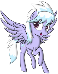 Size: 2573x3277 | Tagged: safe, artist:pustulioooooo, derpibooru import, cloudchaser, pegasus, pony, female, looking sideways, mare, open mouth, raised hoof, simple background, solo, spread wings, transparent background, wings