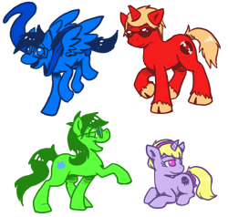 Size: 648x617 | Tagged: safe, artist:solarcharm, derpibooru import, dave strider, homestuck, jade harley, john egbert, ponified, rose lalonde