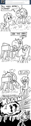 Size: 800x3200 | Tagged: safe, artist:docwario, derpibooru import, oc, oc only, oc:pia ikea, robot, ask, ask pia ikea, comic, explosion, monochrome, solo