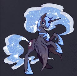 Size: 715x706 | Tagged: safe, artist:mi-eau, nightmare moon, alicorn, pony, blushing, female, mare, rearing, solo