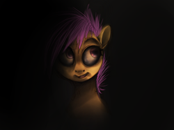 Size: 1024x768 | Tagged: safe, artist:imalou, derpibooru import, scootaloo, pegasus, female, filly, orange coat, purple mane, solo