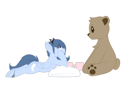 Size: 2893x2039 | Tagged: safe, artist:xcinnamon-twistx, oc, oc:moon dust, pegasus, pony, cat ears, cup, cute, eye clipping through hair, food, looking up, paws, plushie, simple background, solo, tea, teacup, teddy bear, transparent background, underpaw, ych result