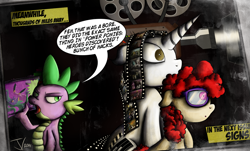 Size: 1200x727 | Tagged: safe, artist:jamescorck, spike, twist, oc, oc:movie slate, dragon, signs, tumblr, unbreakable