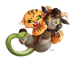 Size: 1417x1133 | Tagged: safe, artist:audrarius, chimera sisters, chimera, cute, multiple heads, on back, squishy cheeks, three heads, younger