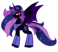 Size: 900x798 | Tagged: safe, artist:the-clockwork-crow, derpibooru import, oc, oc only, alicorn, bat pony, bat pony alicorn, pony, alicorn oc, ethereal mane, slit eyes