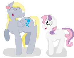 Size: 1280x1010 | Tagged: safe, derpibooru import, sweetie belle, pegasus, pony, unicorn, duo, female, filly, mare, multi-faced derpy, pregnant, pregnant sweetie belle, simple background, white background