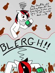 Size: 768x1024 | Tagged: safe, artist:sesshymorph, oc, oc only, oc:blackjack, pony, unicorn, fallout equestria, fallout equestria: project horizons, drunk