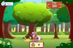 Size: 960x640 | Tagged: safe, derpibooru import, screencap, cheerilee, earth pony, pony, apple, apple tree, female, food, game screencap, gameloft, mare, orchard, solo, tree