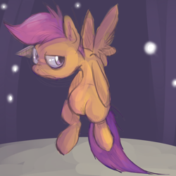 Size: 1000x1000 | Tagged: safe, artist:spanish-scoot, derpibooru import, scootaloo, pegasus, pony, female, filly, simple background, solo