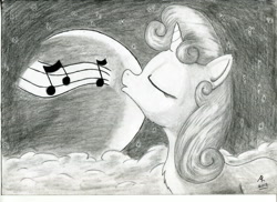 Size: 3509x2550 | Tagged: safe, artist:rameslack, sweetie belle, high res, monochrome, singing, traditional art