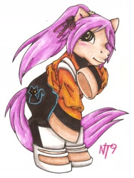 Size: 1458x1938 | Tagged: safe, artist:neotokyo9, derpibooru import, bleach (manga), ponified, shihouin yoruichi, solo, traditional art