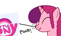 Size: 1341x808 | Tagged: safe, artist:smile, oc, oc only, oc:marker pony, pony, unicorn, /co/, 4chan, boop, female, mare, scrunchy face, simple background, white background