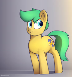 Size: 1920x2063 | Tagged: safe, artist:perezadotarts, oc, oc:pen sketchy, pony, artwork, cutie mark, digital art, eye clipping through hair, fanart, pencil, ponysona, shade, simple background, smiling, text