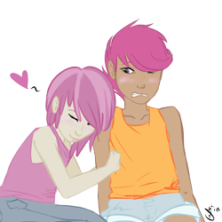 Size: 1000x1000 | Tagged: safe, artist:tentacuddles, ruby pinch, scootaloo, human, clothes, female, humanized, simple background, transparent background