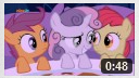 Size: 128x72 | Tagged: safe, derpibooru import, screencap, apple bloom, scootaloo, sweetie belle, cutie mark crusaders, out of context, picture for breezies, thumbnail, youtube