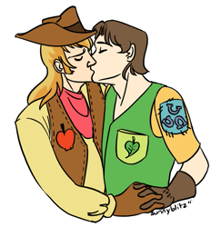 Size: 753x776 | Tagged: safe, artist:sunshine-blitz, braeburn, caramel, caraburn, gay, humanized, kissing, male, shipping