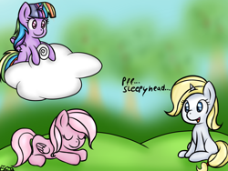 Size: 1200x900 | Tagged: safe, artist:freefraq, oc, oc only, oc:aurora blast, oc:candy cloud, oc:golden apple, alicorn, pony, fanfic, magical lesbian spawn, my little mommies, offspring, parent:applejack, parent:fluttershy, parent:pinkie pie, parent:rainbow dash, parent:rarity, parent:twilight sparkle, parents:flutterpie, parents:rarijack, parents:twidash