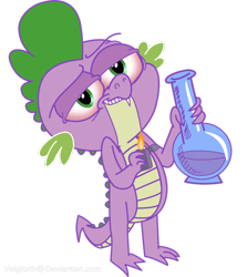 Size: 900x1008 | Tagged: safe, artist:velglorth, derpibooru import, spike, dragon, .mov, bong, hotdiggedydemon-ish, male, spike.mov, stoner spike, style emulation