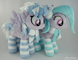 Size: 2286x1758 | Tagged: safe, artist:zizzaz, derpibooru import, cloudchaser, flitter, clothes, irl, photo, plushie, scarf, socks, striped socks