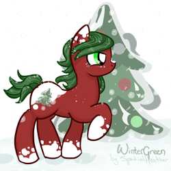 Size: 900x900 | Tagged: safe, artist:spatialheather, derpibooru import, oc, oc only, earth pony, pony, christmas, hearth's warming eve, simple background, snow, snowfall, transparent background, tree