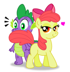 Size: 600x617 | Tagged: safe, artist:aleximusprime, apple bloom, spike, dragon, female, male, shipping, simple background, spikebloom, straight, tail seduce, transparent background