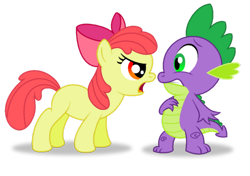 Size: 1024x719 | Tagged: safe, artist:aleximusprime, apple bloom, spike, dragon, argument, simple background, transparent background