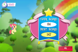 Size: 960x640 | Tagged: safe, derpibooru import, screencap, apple bloom, earth pony, pony, clear the skies, gameloft, glimmer wings, wings