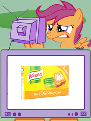 Size: 563x752 | Tagged: safe, scootaloo, pony, exploitable meme, meme, norr swiss cubes, tv meme