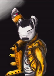 Size: 2416x3392 | Tagged: safe, artist:1vladislav, derpibooru import, black background, freddie mercury, ponified, simple background