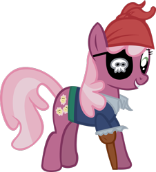 Size: 1600x1771 | Tagged: safe, artist:capnpaddy, derpibooru import, cheerilee, earth pony, pony, amputee, bandana, eyepatch, female, mare, peg leg, pirate, prosthetic leg, prosthetic limb, prosthetics, smiling, solo