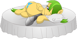 Size: 12300x6300 | Tagged: safe, artist:xniclord789x, oc, oc only, oc:gold star, cyborg, absurd resolution, bed, female, mare, pillow, pregnant, simple background, solo, transparent background