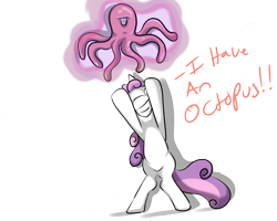 Size: 3000x2400 | Tagged: safe, artist:72-hours-remain, derpibooru import, sweetie belle, octopus, pony, unicorn, bipedal, female, filly, high res, looking up, magic, one eyed