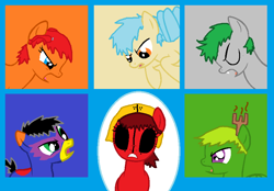 Size: 840x584 | Tagged: safe, artist:wriggle-kick, derpibooru import, the ticket master, belladonna, blightshade, dingnut, ghoulantern, mortasheen, mowverkill, ponified, skoffix