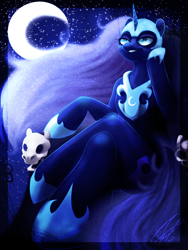 Size: 1200x1600 | Tagged: safe, artist:imalou, derpibooru import, nightmare moon, moon, sitting, solo