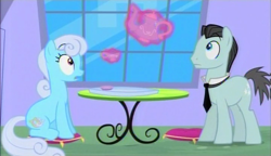 Size: 720x415 | Tagged: safe, derpibooru import, screencap, bruce mane, linky, shoeshine, earth pony, pony, the crystal empire, spoiler:s03, background pony, cup, female, levitation, magic, magic aura, male, mare, necktie, pillow, saucer, stallion, teacup, teapot, telekinesis