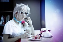 Size: 1280x853 | Tagged: safe, artist:kamiyamayummy, derpibooru import, silver spoon, human, cosplay, food, glasses, irl, irl human, photo, solo