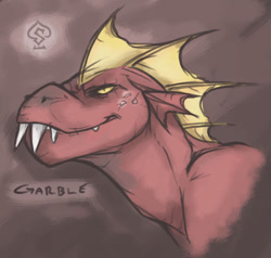 Size: 663x632 | Tagged: safe, artist:soulspade, garble, dragon, fangs, red, signature, teeth, yellow