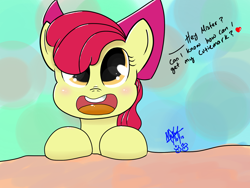 Size: 1600x1200 | Tagged: safe, artist:max301, derpibooru import, apple bloom, earth pony, pony, female, filly, simple background, solo