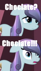 Size: 348x600 | Tagged: safe, derpibooru import, edit, edited screencap, screencap, sapphire joy, crystal pony, pony, the crystal empire, spoiler:s03, chocolate, chocolate with nuts, cropped, image macro, solo, spongebob squarepants