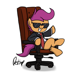 Size: 1024x1024 | Tagged: safe, artist:petirep, scootaloo, clothes, suit, suitaloo, sunglasses, swag