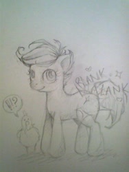 Size: 480x640 | Tagged: safe, artist:stoney pony, derpibooru import, scootaloo, chicken, pencil, photo, traditional art