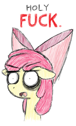 Size: 210x348 | Tagged: safe, artist:melancholy, edit, apple bloom, cropped, dialogue, female, horrified, reaction image, shocked, simple background, solo, vulgar, what has been seen, white background