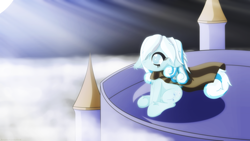 Size: 3840x2160 | Tagged: safe, artist:an-m, oc, oc only, oc:snowdrop, pegasus, pony, crepuscular rays, ear fluff, female, filly, floppy ears, leg fluff, moon, moonlight, night, night sky, roof, sitting, sky, solo