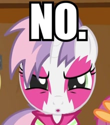 Size: 460x522 | Tagged: safe, sweetie belle, pony, unicorn, female, filly, image macro, no, solo